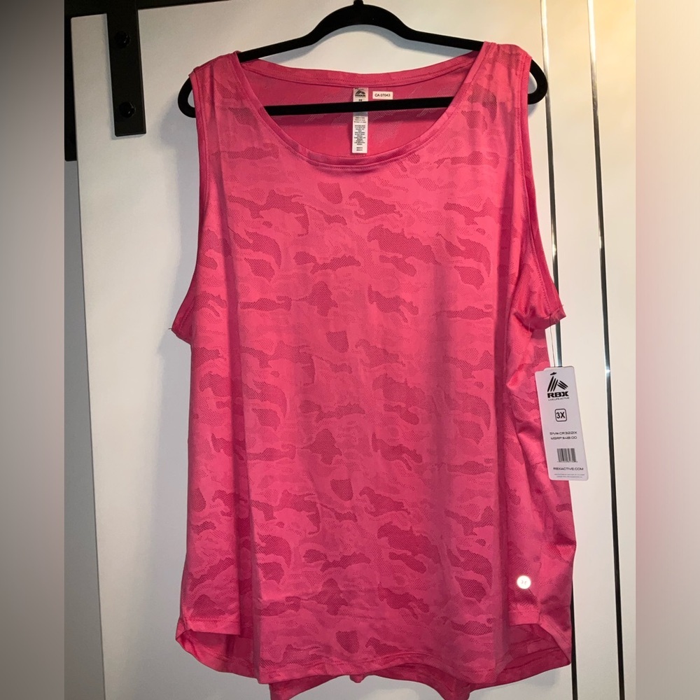 RBX 3X Bright Pink Moisture Wicking Activewear Tank Burnout Camo NWT